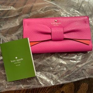 kate spade pink and orange wallet with bow front